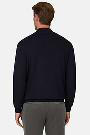 Full-Zip Jumper in Merino Wool, Navy blue, thumb, 4