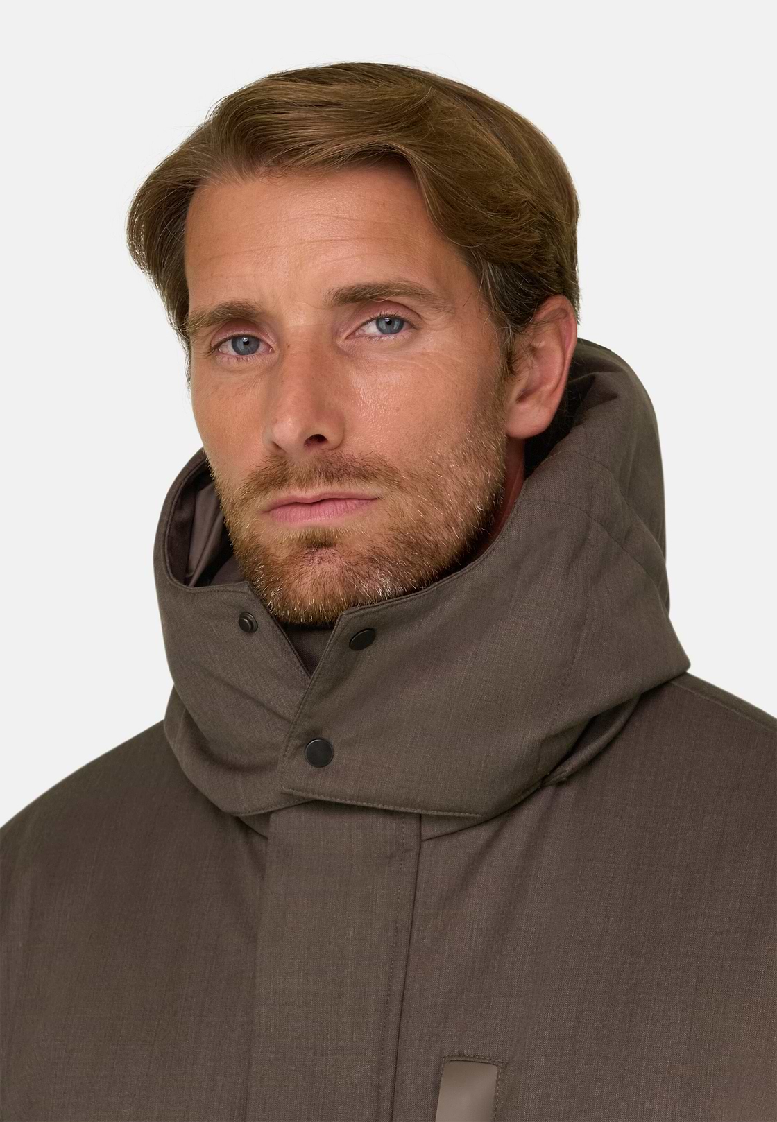 Long Jacket in Technical Wool, Brown, hi-res, 3