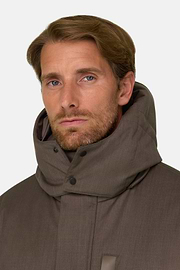 Long Jacket in Technical Wool, Brown, thumb, 3