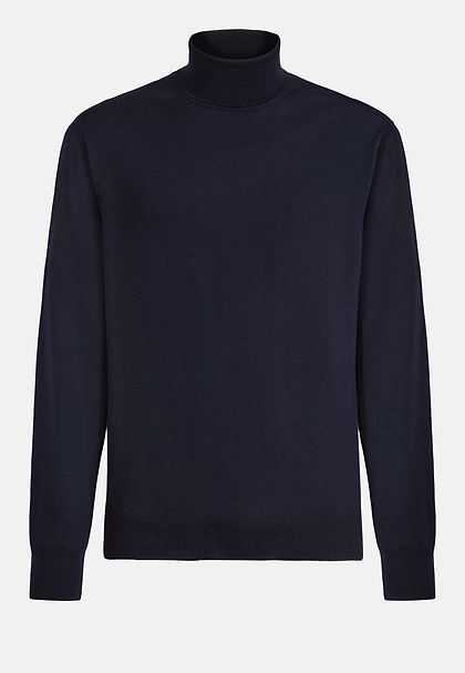 Navy Merino Wool Turtleneck Jumper, Military Green, hi-res