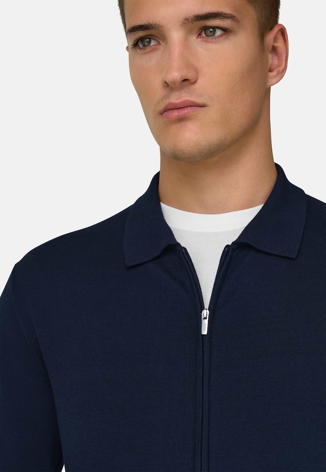 Maglia Full Zip In Cotone, Navy, hi-res, 4