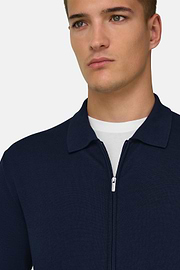 Maglia Full Zip In Cotone, Navy, thumb, 4