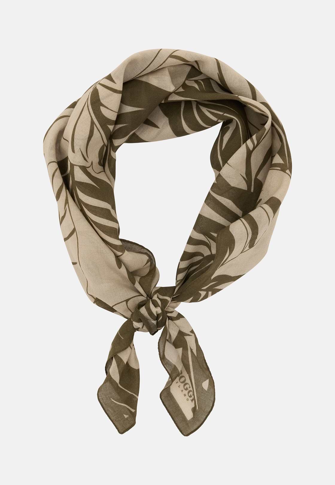 Leaf Print Cotton Bandana, Taupe, hi-res, 2
