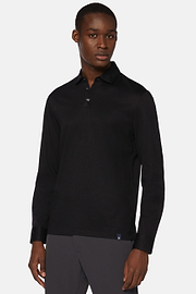 Polo In Jersey Di Cotone Pima Regular Fit Manica Lunga, Nero, hi-res