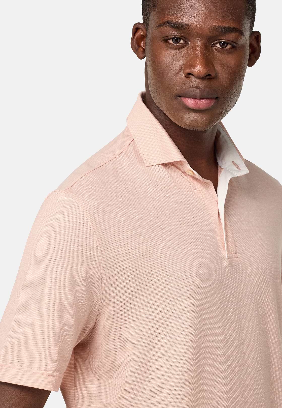 Cotton/Linen Piqué Polo Shirt, Pink, hi-res