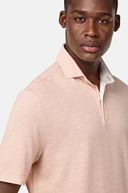 Cotton/Linen Piqué Polo Shirt, Pink, hi-res