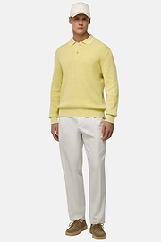 100% Organic Cotton Knitted Polo Shirt, Yellow, hi-res