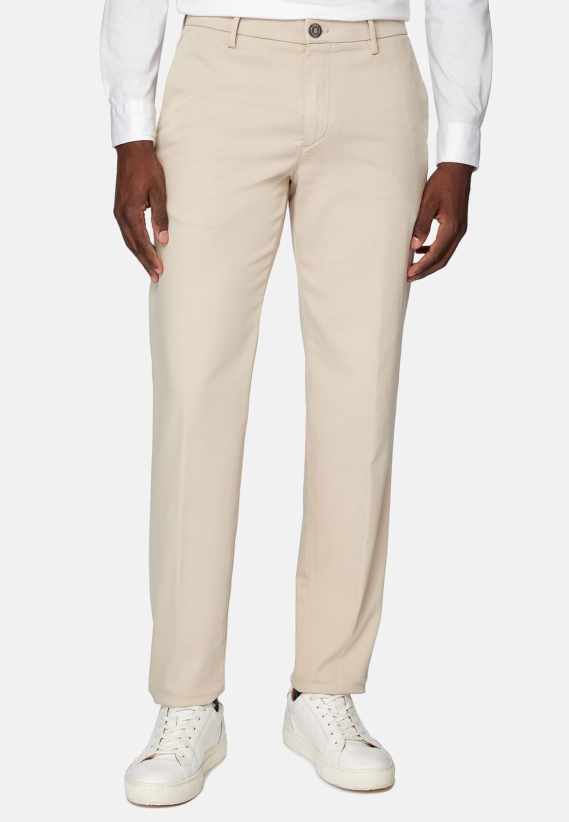 Stretch cotton/tencel trousers, Beige, hi-res