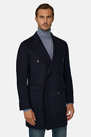 Coat in Pure Cashmere Double-Breasted, Navy blue, thumb, 1
