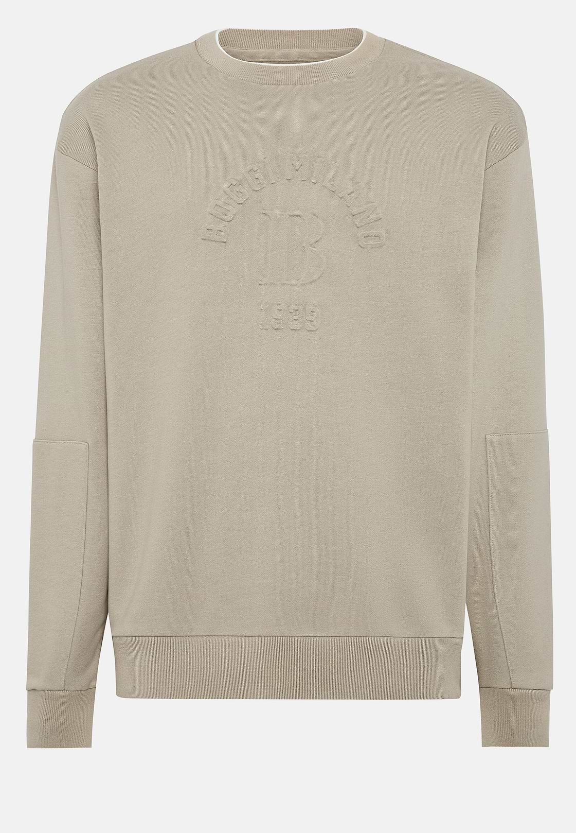 Crew Neck Sweatshirt In Organic Cotton Blend, Taupe, hi-res