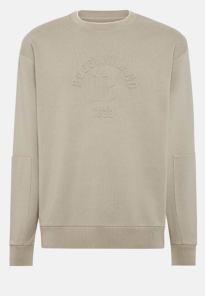 Crew Neck Sweatshirt In Organic Cotton Blend, Taupe, hi-res