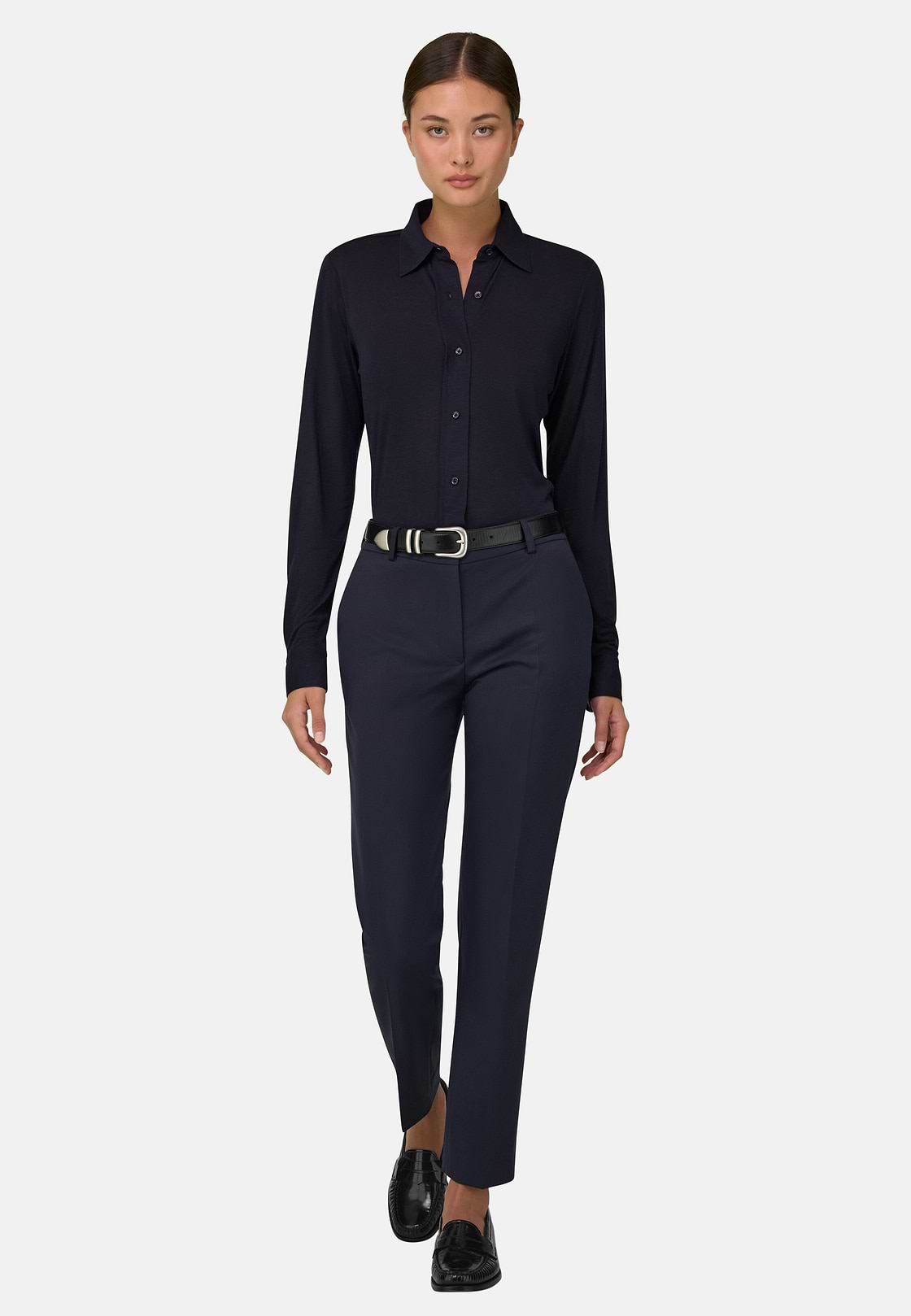 Trousers in Wool Blend Tapered Leg, Navy blue, hi-res, 2