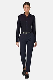 Trousers in Wool Blend Tapered Leg, Navy blue, thumb, 2