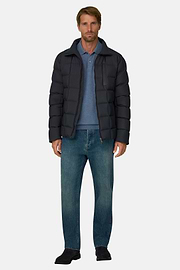 Bomber in Nylon Padded with Goose Down, Navy blue, thumb, 2