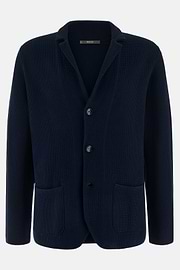 Jednorzędowa dzianinowa marynarka z merceryzowanej bawełny, Navy blue, thumb, 5