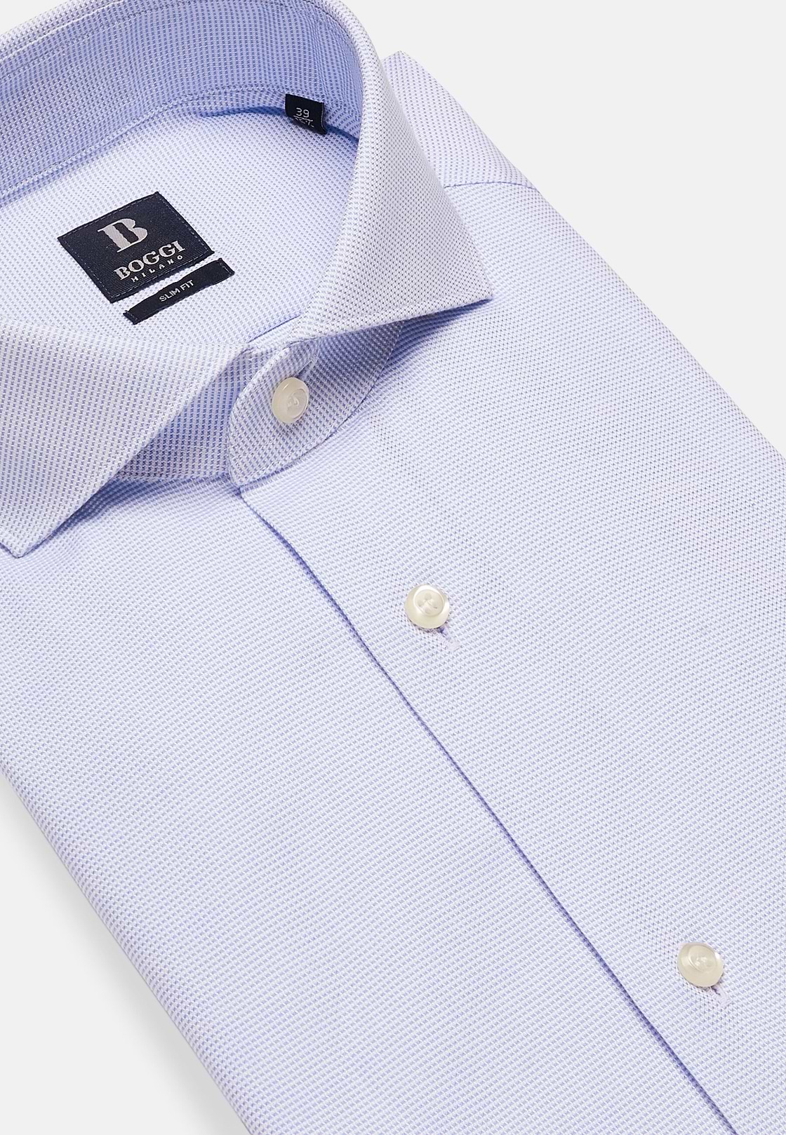 Camisa Celeste De Algodón Dobby Slim Fit, Azul claro, hi-res