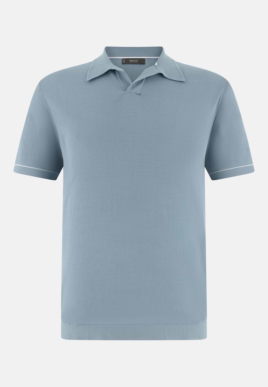Strick-Poloshirt Aus Baumwollkrepp, Hellblau, hi-res, 5