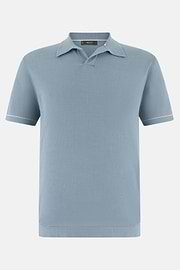 Strick-Poloshirt Aus Baumwollkrepp, Hellblau, thumb, 5