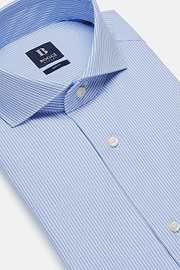 Chemise À Rayures Bleu Ciel En Coton Dobby Slim Fit, Bleu, hi-res