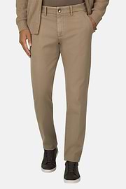 Trousers in Stretch Cotton, Taupe, thumb, 1