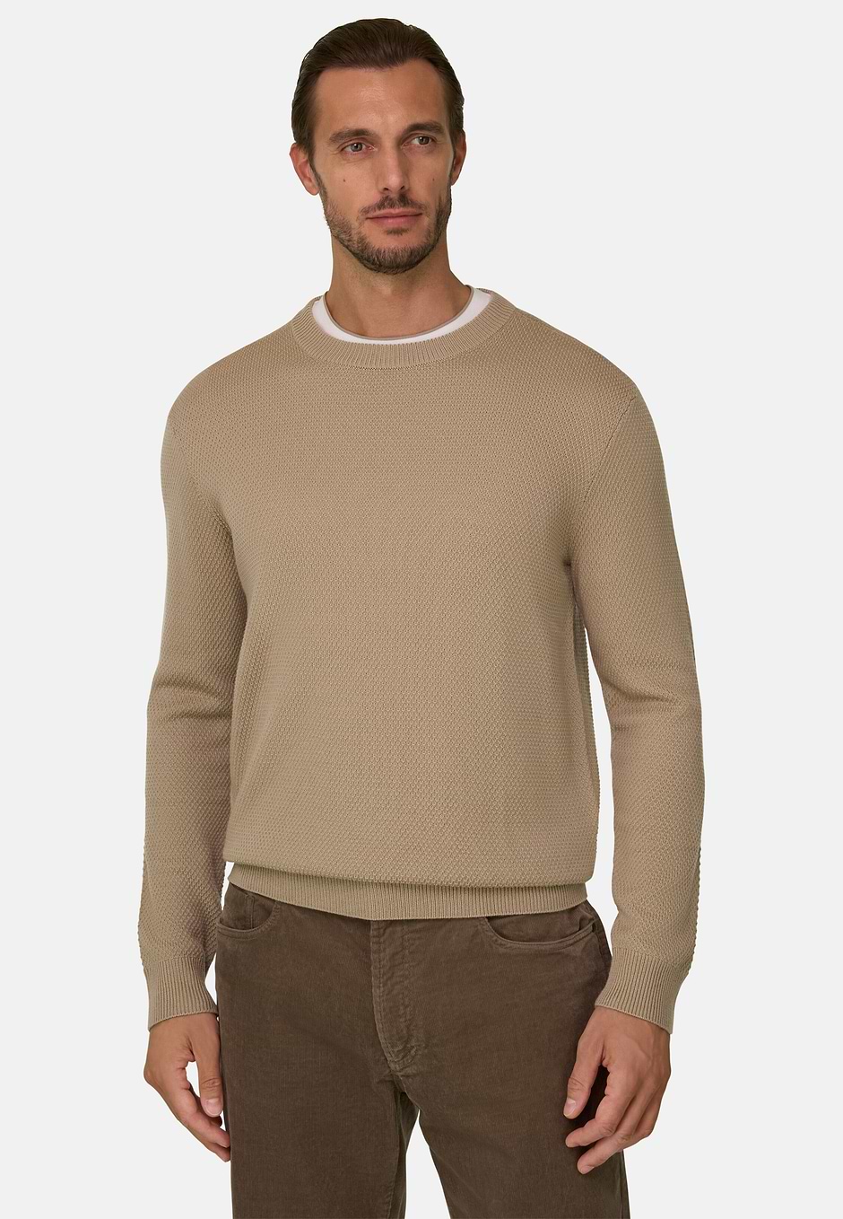 Crew Neck Jumper in Merino Wool, Beige, hi-res