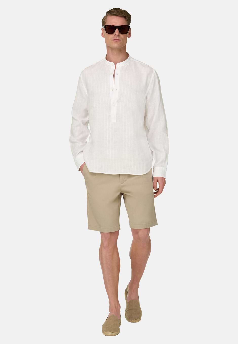 Camisa De Lino Regular Fit, Blanco, hi-res