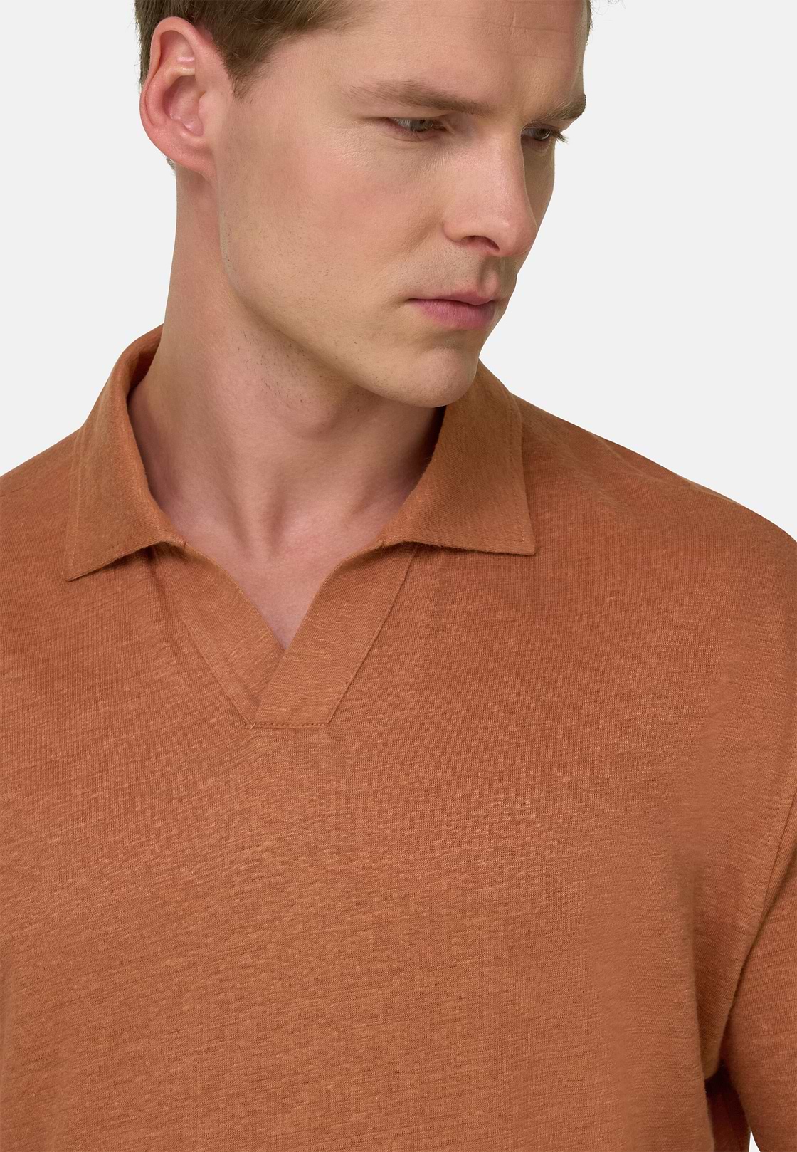 Polo In Jersey Di Lino Elasticizzato, Rosso, hi-res, 4