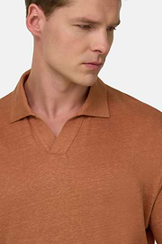 Polo In Jersey Di Lino Elasticizzato, Rosso, thumb, 4