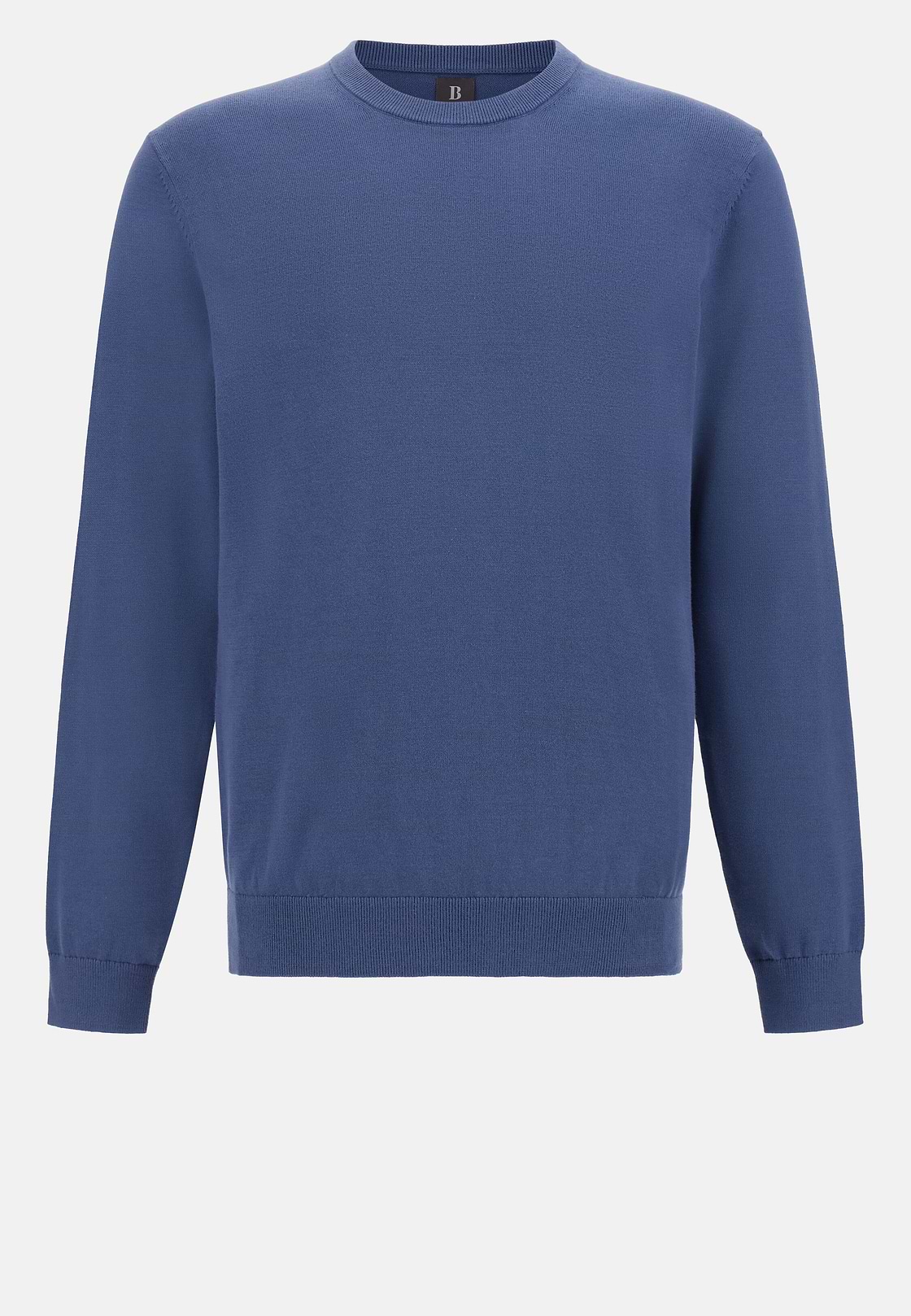 Cotton Crew Neck Jumper, Indigo, hi-res