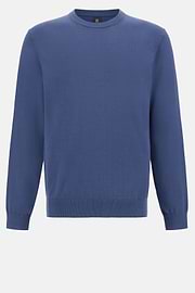 Cotton Crew Neck Jumper, Indigo, hi-res