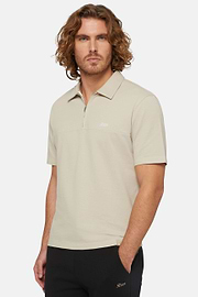 Organic Cotton Blend Piqué Polo Shirt, Beige, hi-res