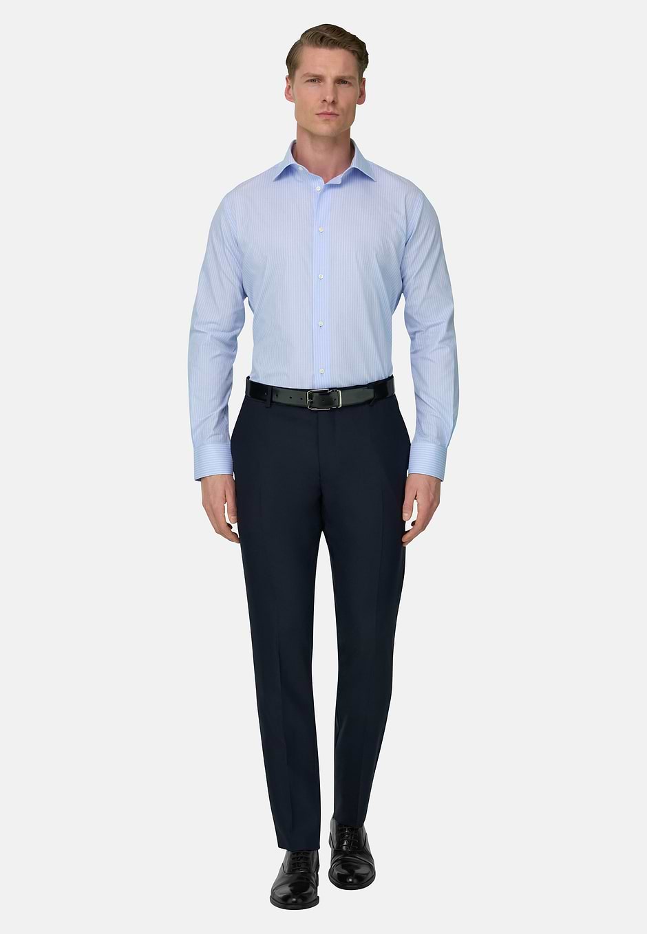 Camicia A Righe In Cotone Regular Fit, Azzurro, hi-res