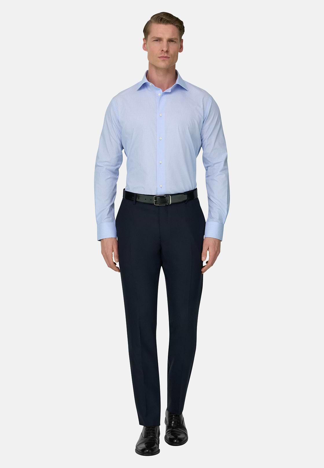 Camicia A Righe In Cotone Regular Fit, Azzurro, hi-res, 1