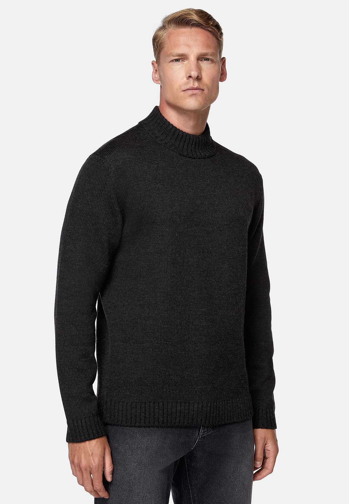 Jersey Cuello Perkins Antracita De Lana Merina, Carbón, hi-res