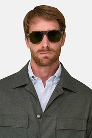 Shacket in Wool Flannel, Military Green, thumb, 3