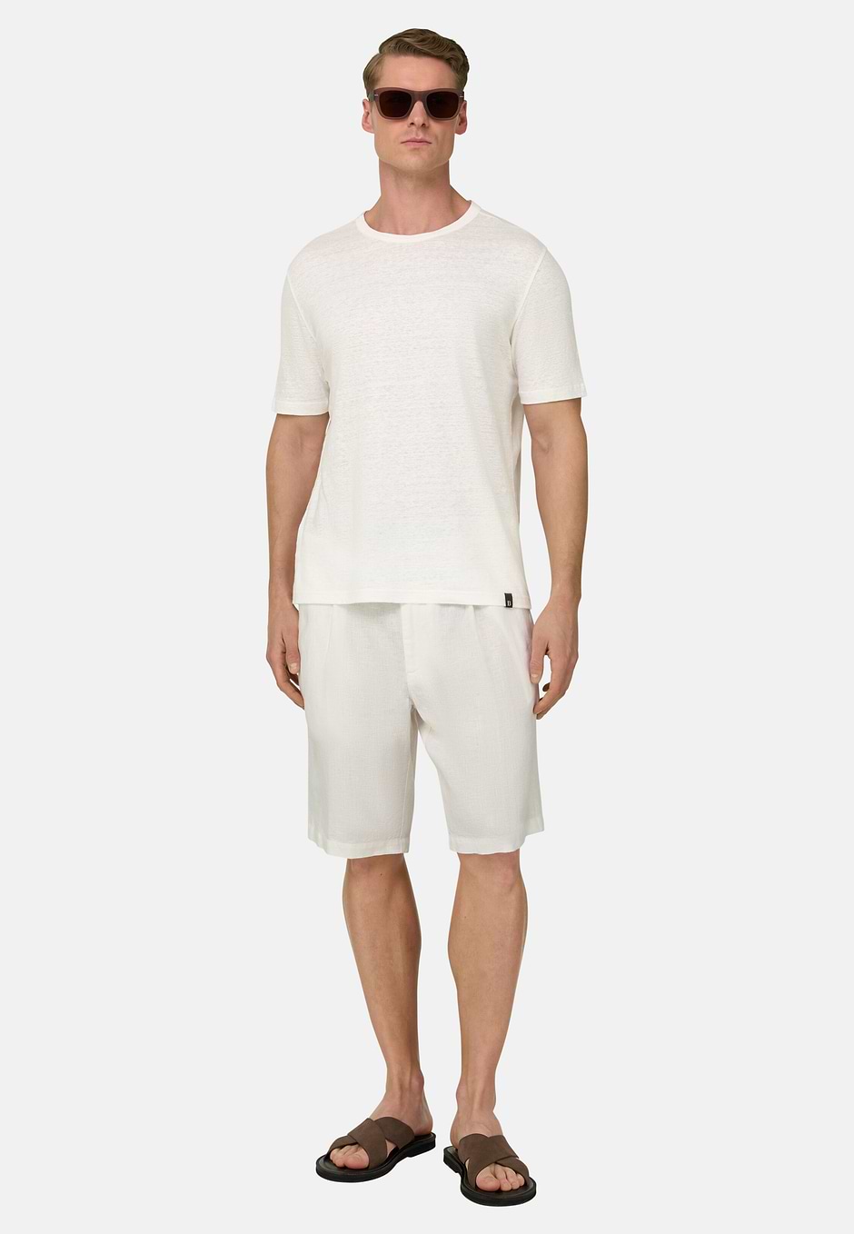 T-Shirt in Stretch Linen Jersey, White, hi-res