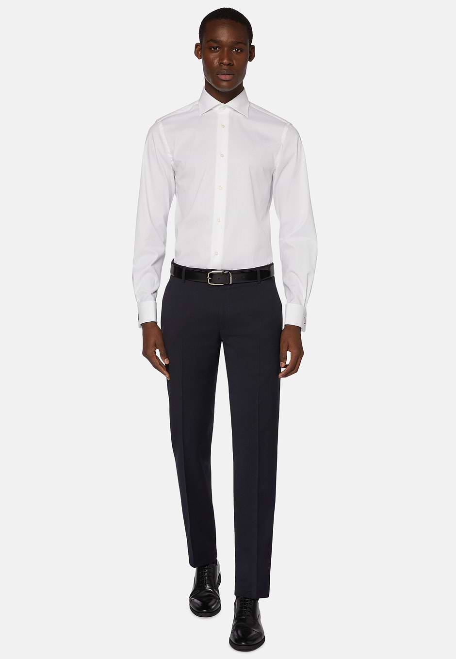 Blue pin point cotton slim fit shirt, White, hi-res