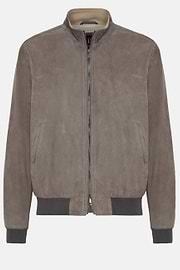 Bomber Jacket in Genuine Suede Leather, Mud, hi-res