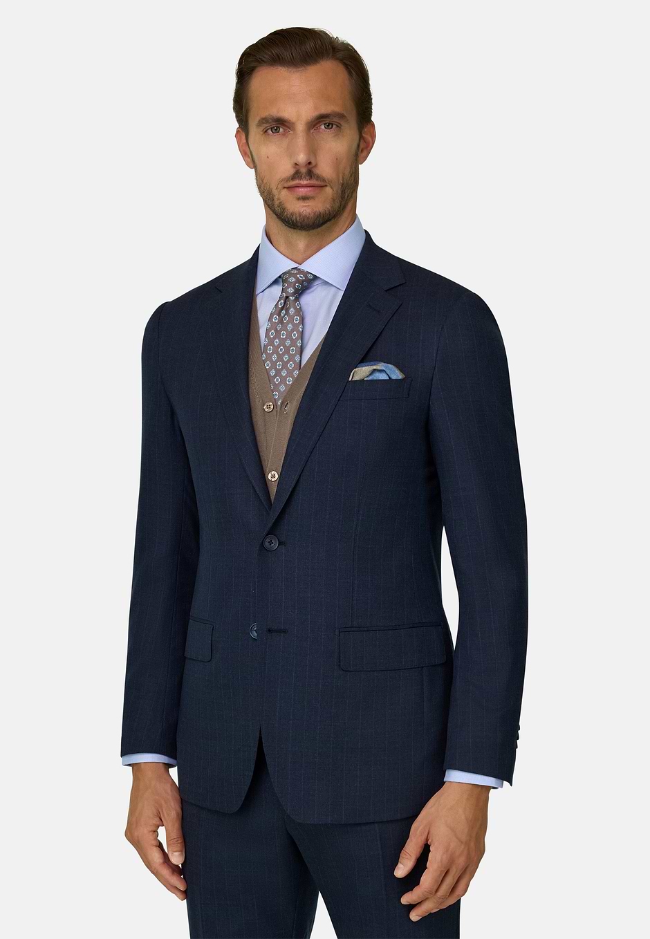 Suit Stretch Wool Cashmere Silk, Navy blue, hi-res