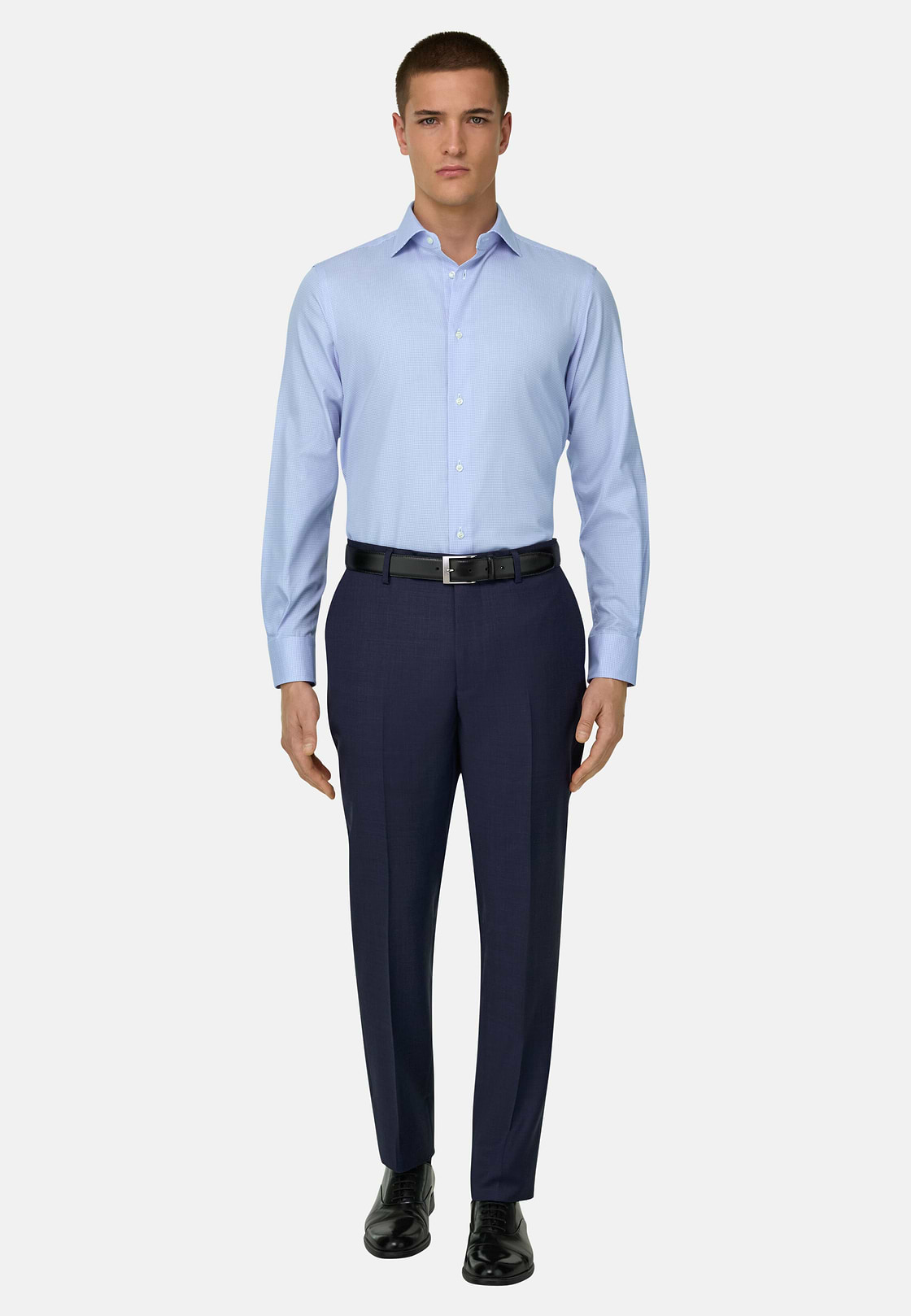 Camicia In Cotone Slim Fit, Azzurro, hi-res, 2