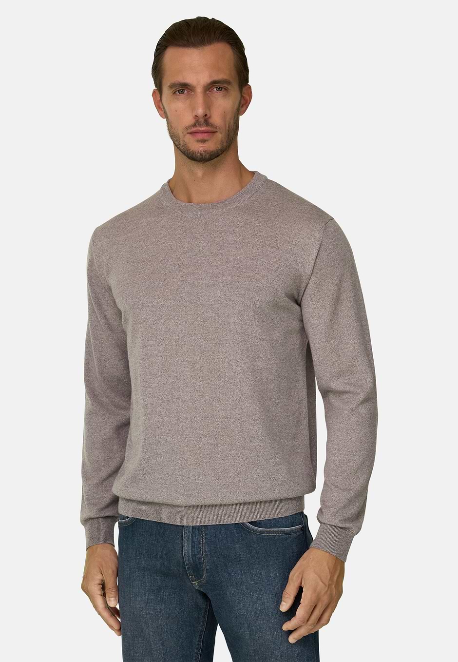 Pull Col Ras du Cou en Laine Mérinos Cashwool® Mouliné, Sable, hi-res