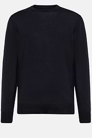 Navy Merino Wool Crew Neck Jumper, Navy blue, hi-res