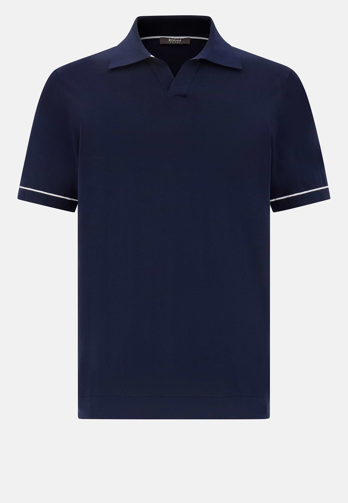 Cotton Crêpe Knit Polo Shirt, Navy blue, hi-res