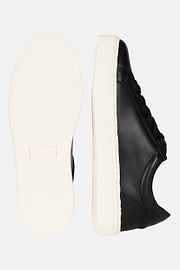 Black Leather Trainers, Black, thumb, 4