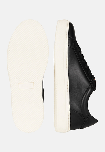 Black Leather Trainers, Black, hi-res
