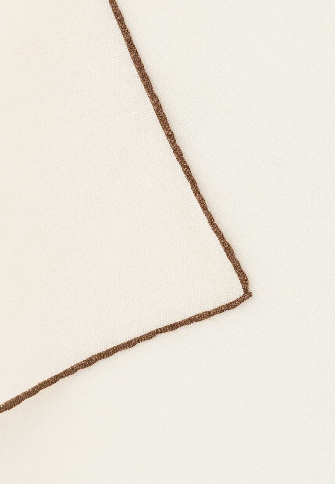 Linen Pocket Square With Contrasting Piping, White - Brown, hi-res, 3