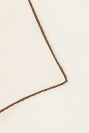 Linen Pocket Square With Contrasting Piping, White - Brown, thumb, 3