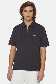 Organic Cotton Blend Piqué Polo Shirt, Black, hi-res