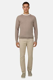 Pull Col Rond En Coton Soie Cachemire, Taupe, thumb, 2