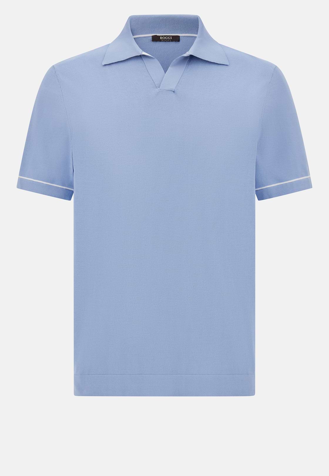Cotton Crêpe Knit Polo Shirt, Light Blue, hi-res